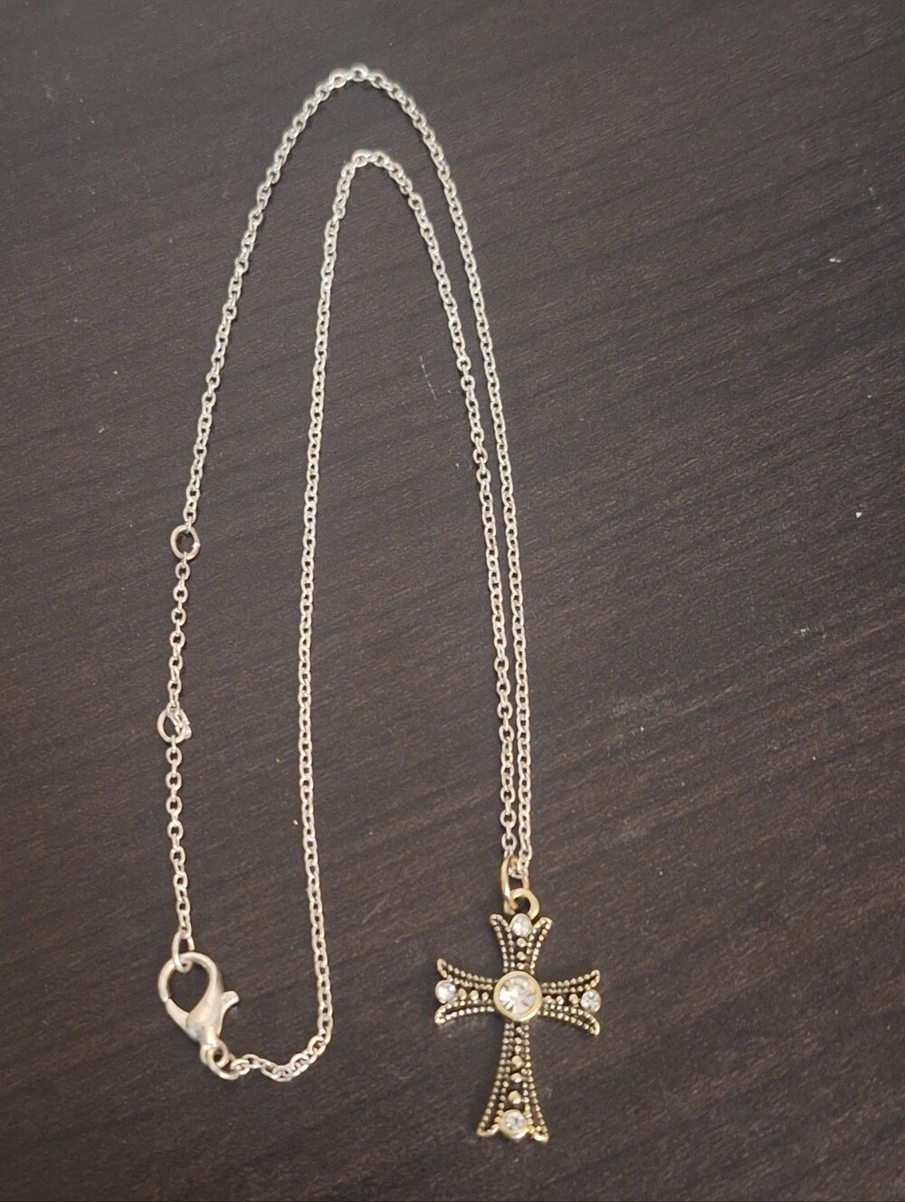 Jeweled Cross Gold Tone Necklace